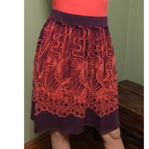 Vintage Vivienne Tam Purple Orange Embroidered Mesh Overlay Knee Length Skirt - Picture 1 of 8